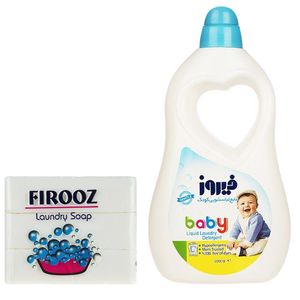 مایع لباسشویی فیروز مدل blue وزن 2000 گرم به همراه صابون لباسشویی فیروز بسته 3 عددی